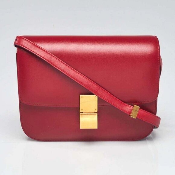 Celine Red Smooth Calfskin Leather Medium Classic Box Flap Bag - Picture 1 of 11